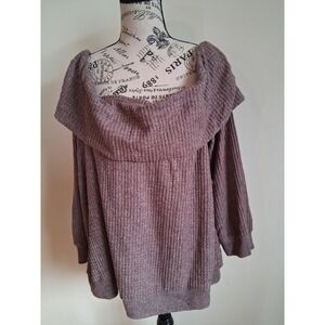 Torrid Womens Mauve Waffle Knit Off the Shoulder Sweater Plus Size 3 Long Sleeve